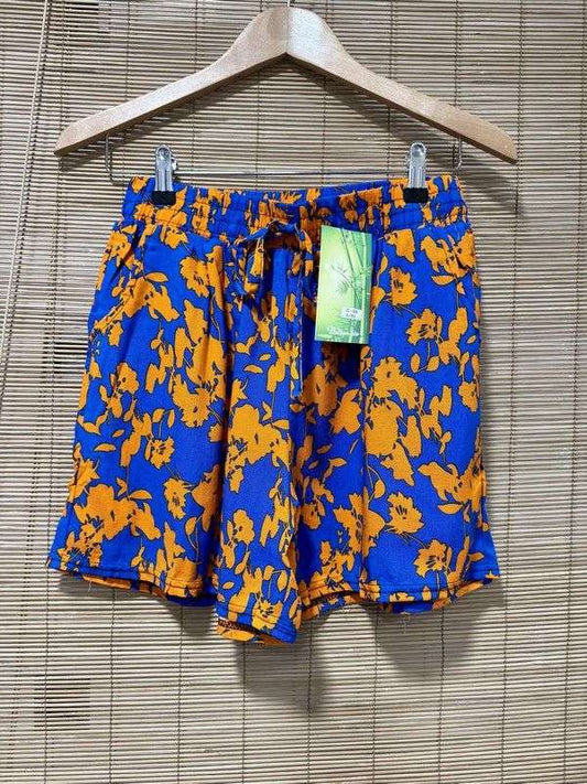 Short fluide Hawaï bleu roi/orange