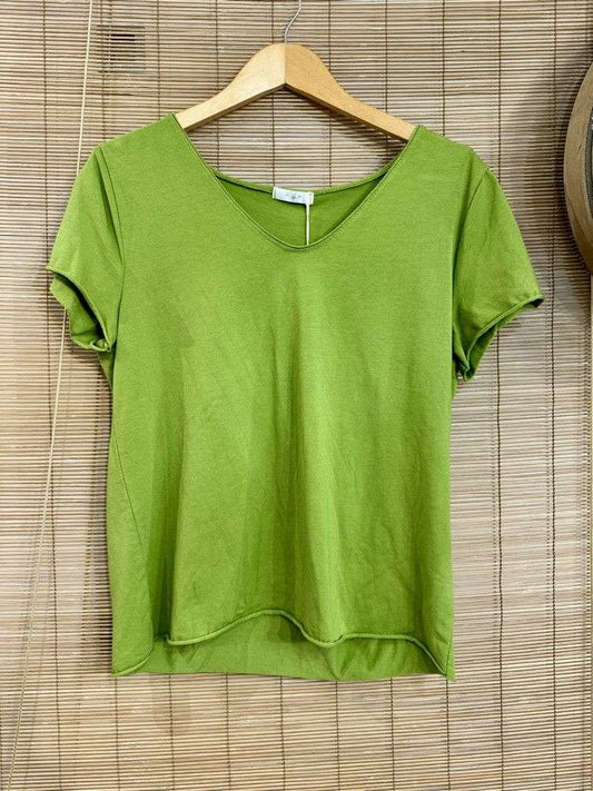 T-shirt col V vert anis