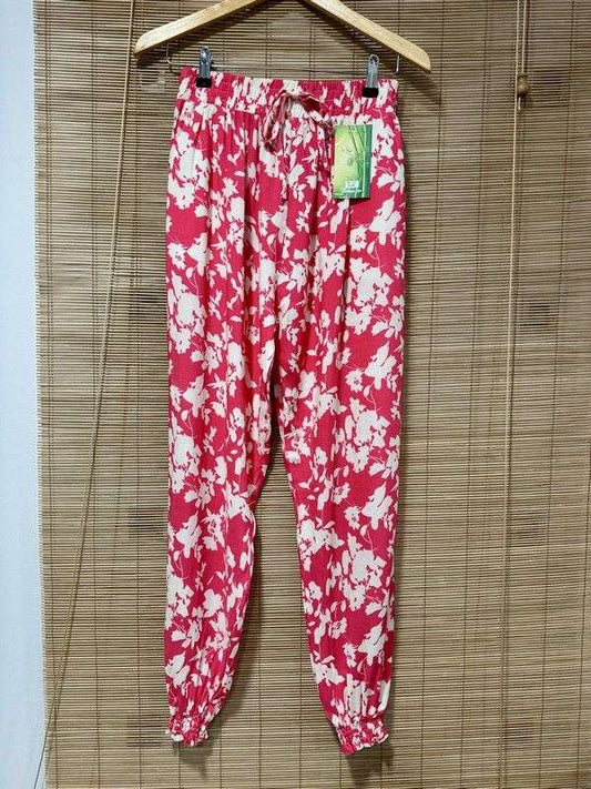 pantalon fluide fleuri rose