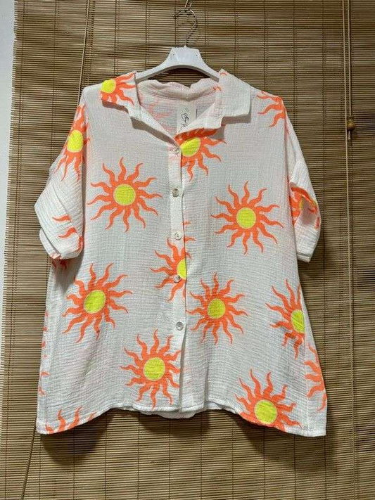 Chemise gaze de coton soleils jaune/orange