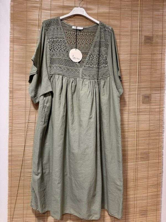 GRANDE TAILLE - Robe voile de coton broderies kaki