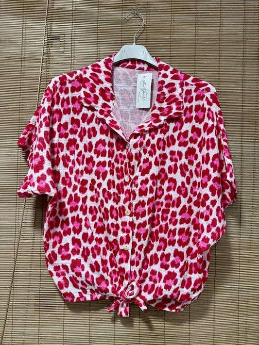 Chemise gaze de coton léo fluo rouge/rose