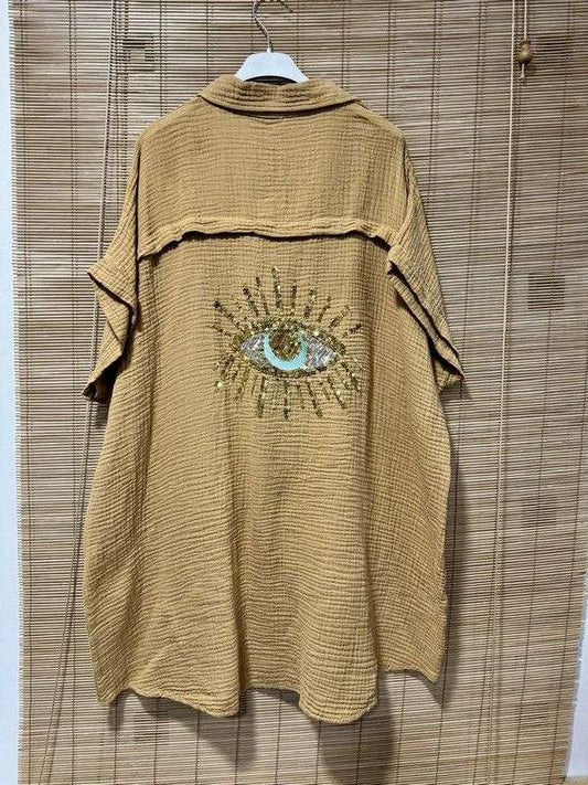 GRANDE TAILLE - Chemise gaze de coton sequins camel