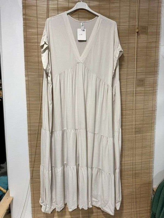 GRANDE TAILLE - Robe bohème col en V sable