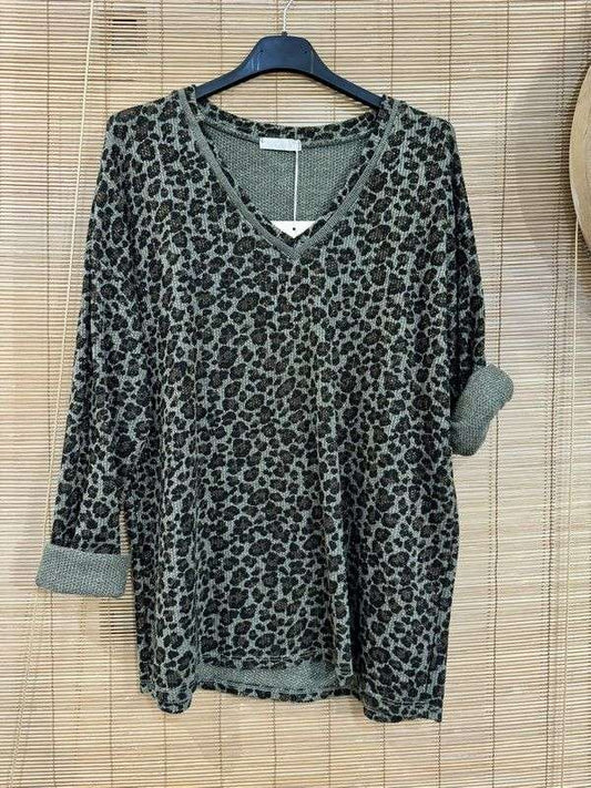 Pull fin lurex léo kaki