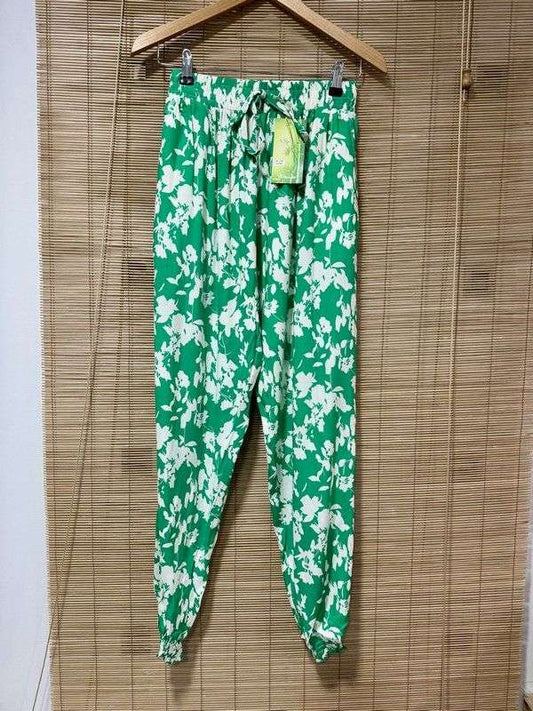 pantalon fluide fleuri vert