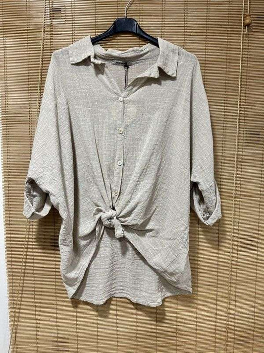 GRANDE TAILLE - Chemise en coton chauve-souris sable