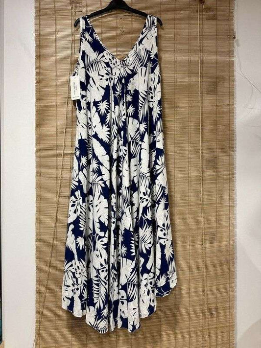 GRANDE TAILLE - Robe longue sans manches palmiers bleu marine