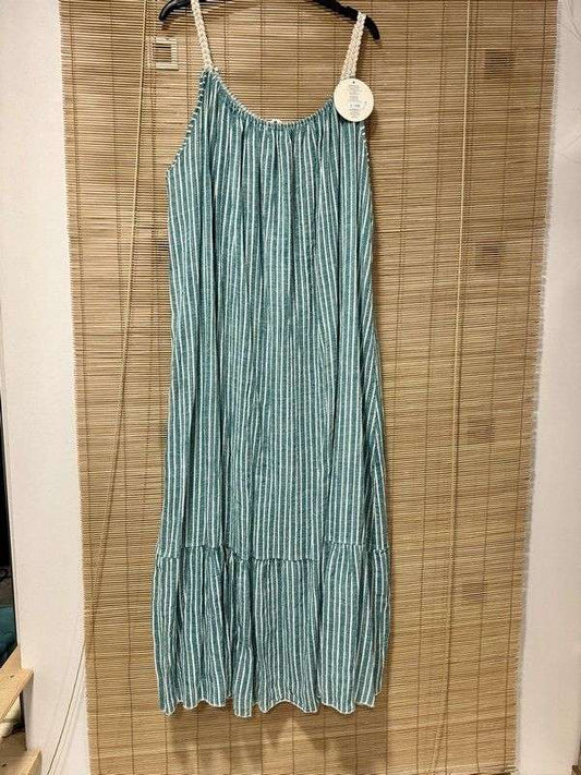 GRANDE TAILLE - Robe longue à bretelles rayée bleu canard