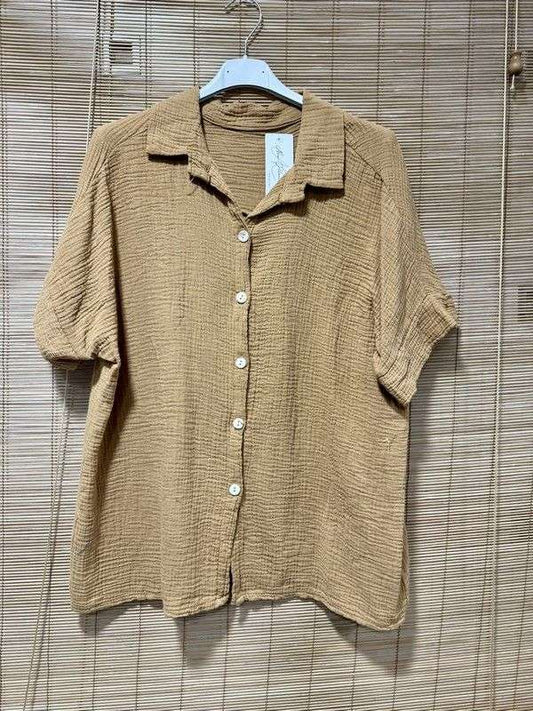 Chemise gaze de coton manches courtes camel