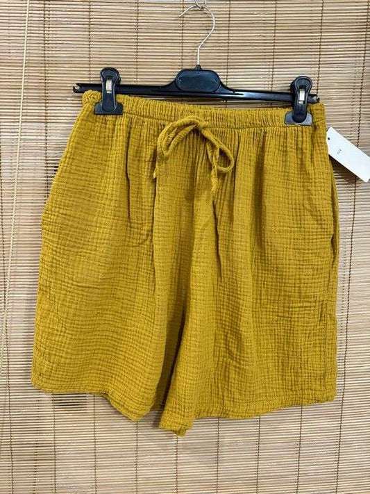 Short en gaze de coton moutarde