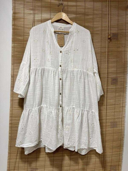 Robe en lin bohème écru