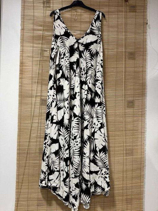 GRANDE TAILLE - Robe longue sans manches palmiers noire