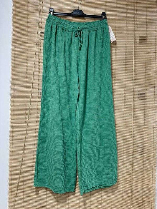 Pantalon gaze de coton vert gazon