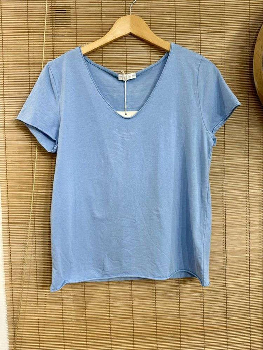T-shirt col V bleu jean
