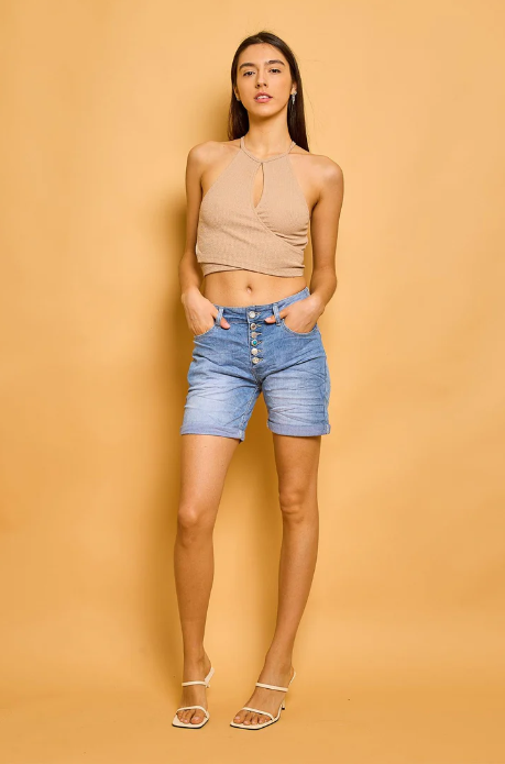 Short Place du Jour en jean boutons fantaisie