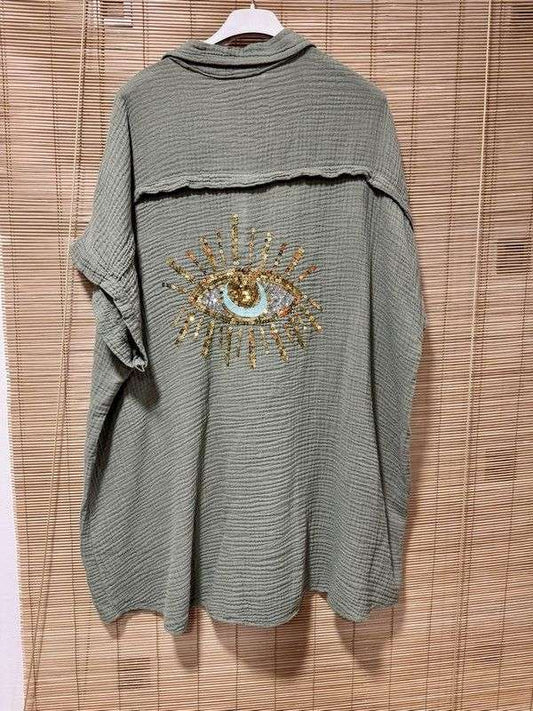 GRANDE TAILLE - Chemise gaze de coton sequins kaki