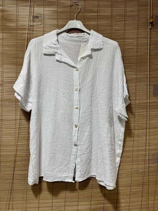 Chemise gaze de coton manches courtes blanche