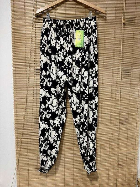 pantalon fluide fleuri noir