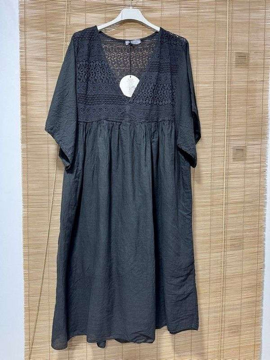 GRANDE TAILLE - Robe voile de coton broderies noire