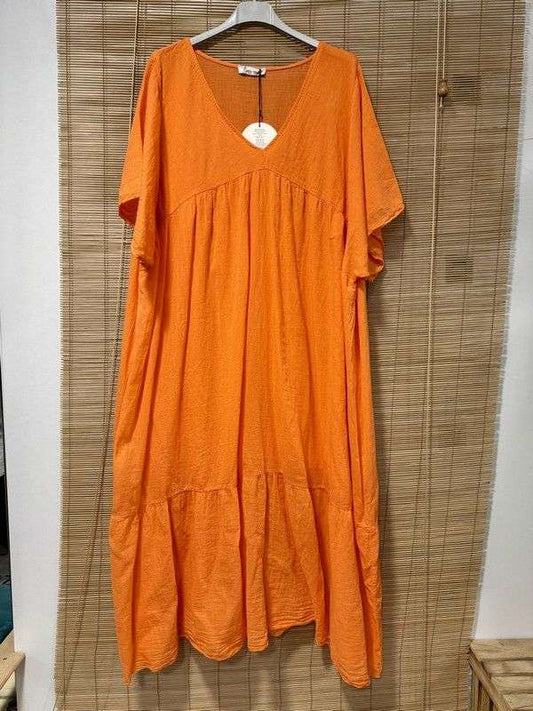 GRANDE TAILLE - Robe longue en voile de coton orange