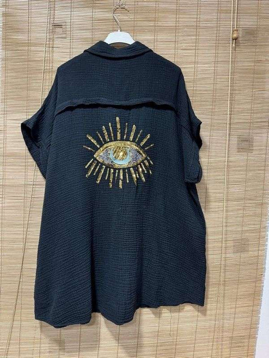 GRANDE TAILLE - Chemise gaze de coton sequins noir