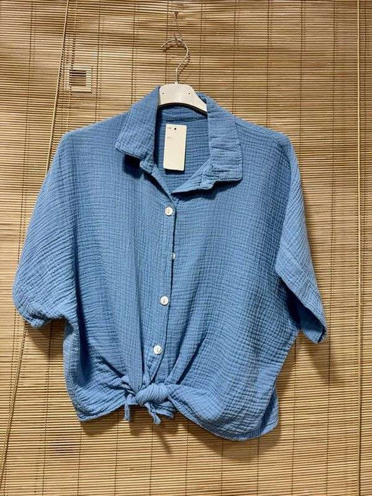 Chemisier gaze de coton bleu jean
