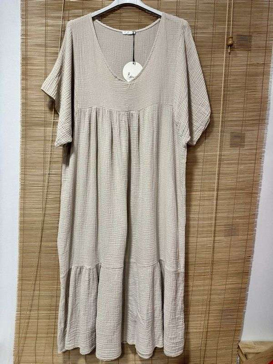 GRANDE TAILLE - Robe longue en gaze de coton sable