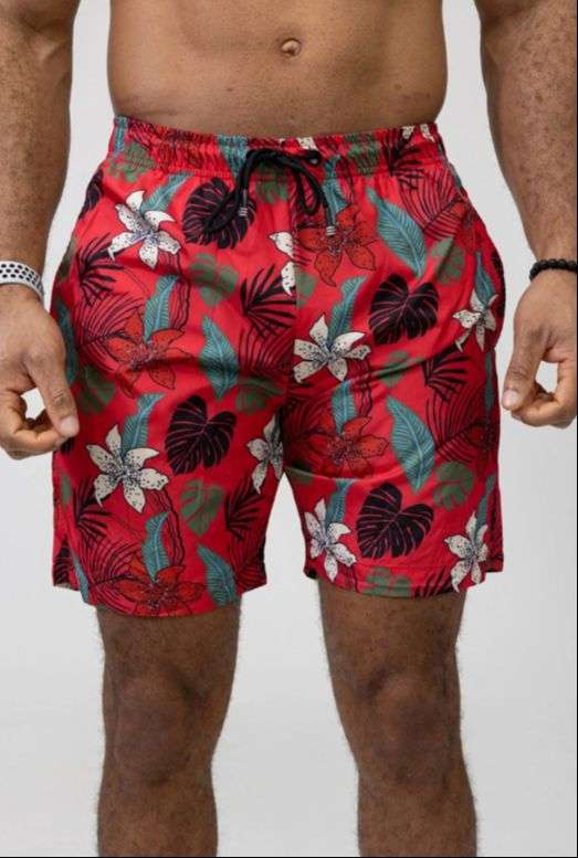 Short de bain jungle rouge