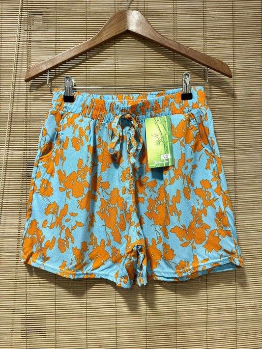 Short fluide Hawaï bleu ciel/orange