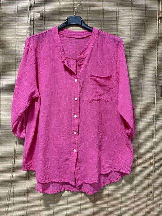 Chemise en coton col mao rose