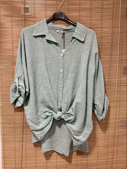 GRANDE TAILLE - Chemise en coton chauve-souris vert menthe