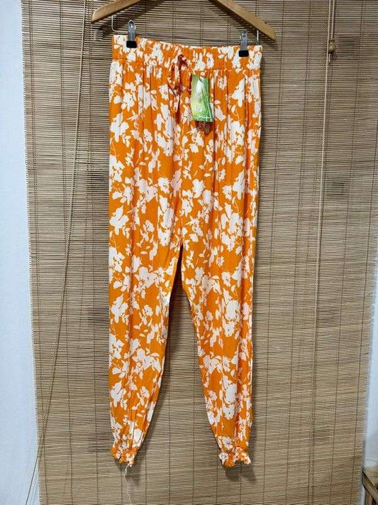 pantalon fluide fleuri orange