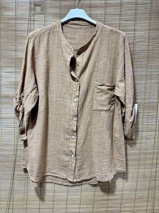 Chemise en coton col mao camel
