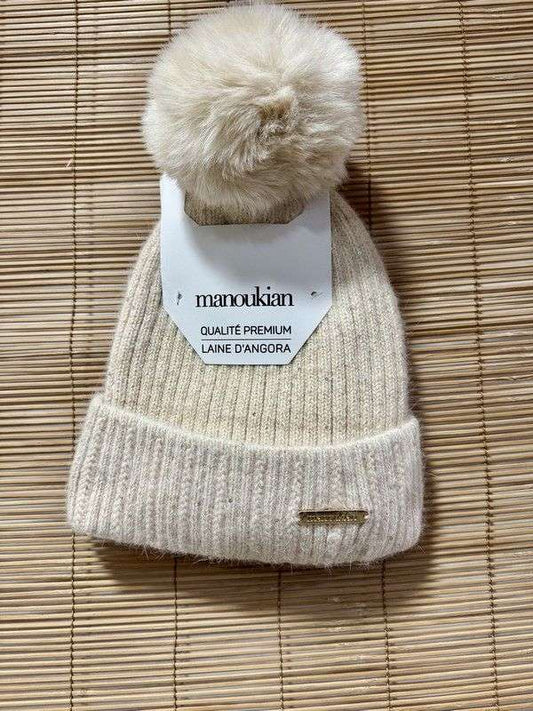 Bonnet femme pompom MANOUKIAN beige