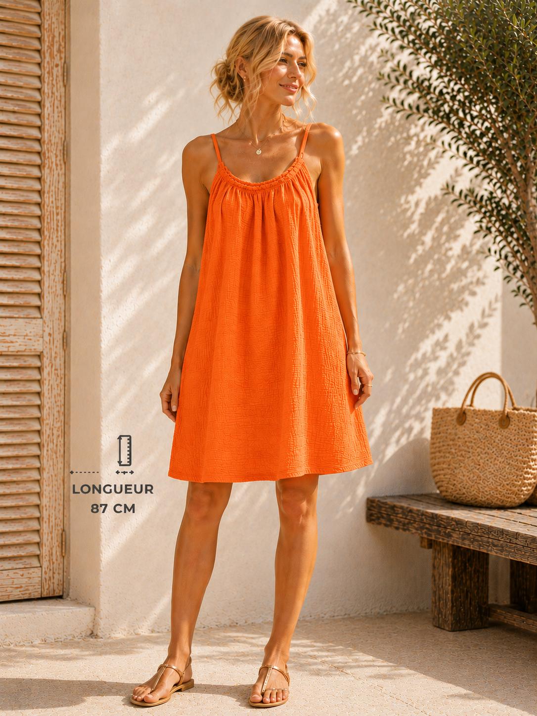 Robe à bretelles gaze de coton orange