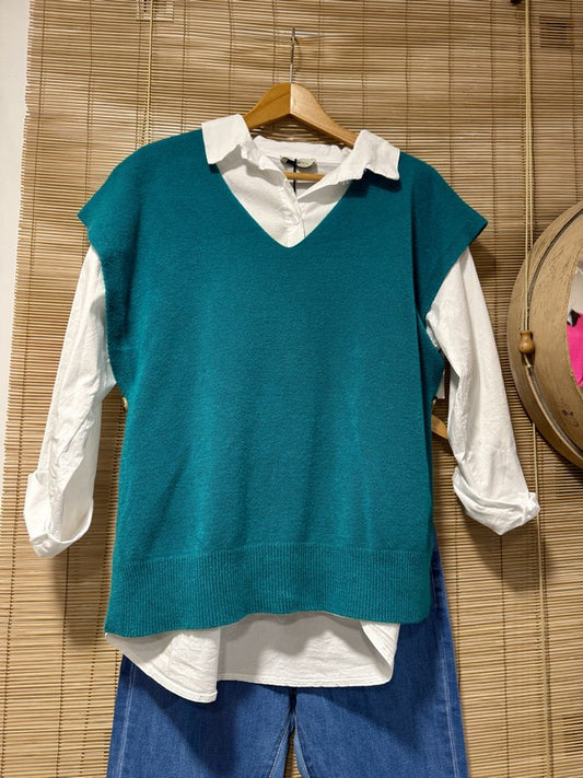 Pull débardeur pétrole