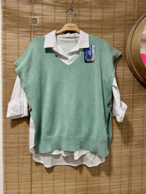 Pull débardeur vert d'eau