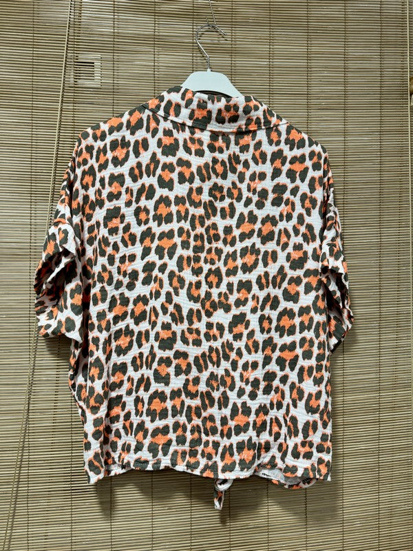 Chemise gaze de coton léo fluo kaki/orange