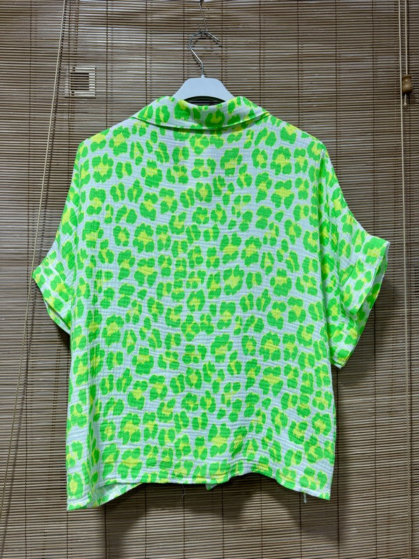 Chemise gaze de coton léo fluo verte