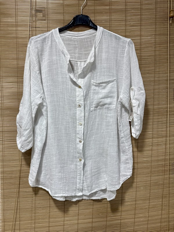 Chemise en coton col mao blanc