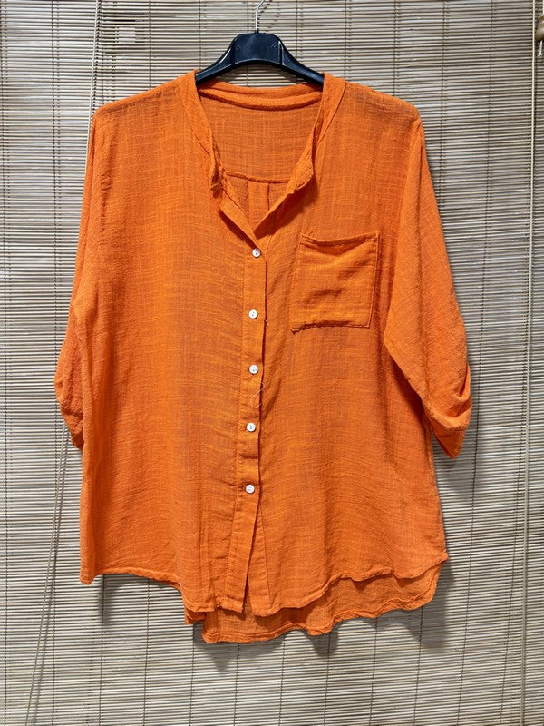 Chemise en coton col mao orange