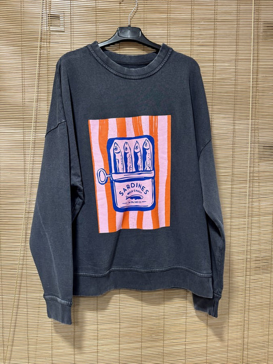 Sweat anthracite SARDINES orange/bleu