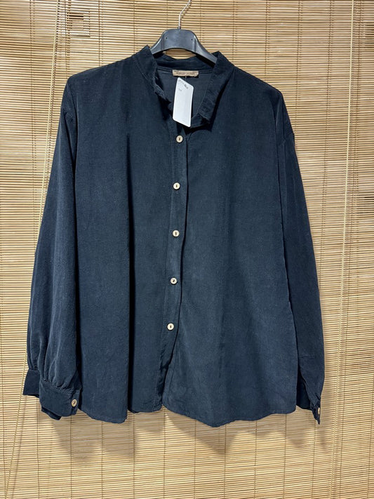 Chemise velours col mao noire