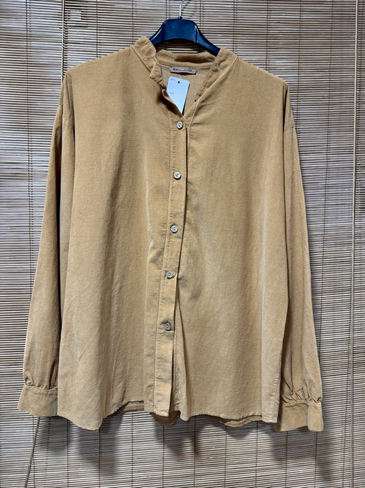 Chemise velours col mao camel