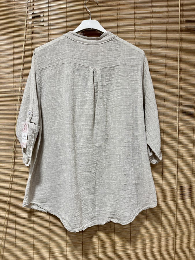 Chemise en coton col mao sable