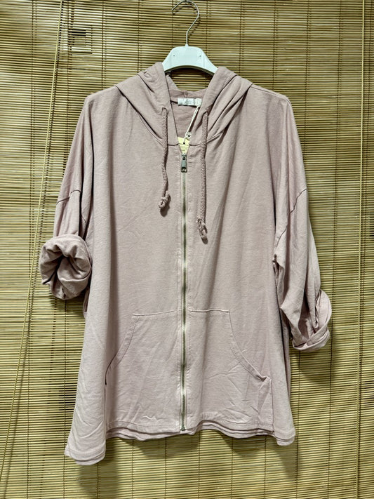 Gilet zippé à capuche rose