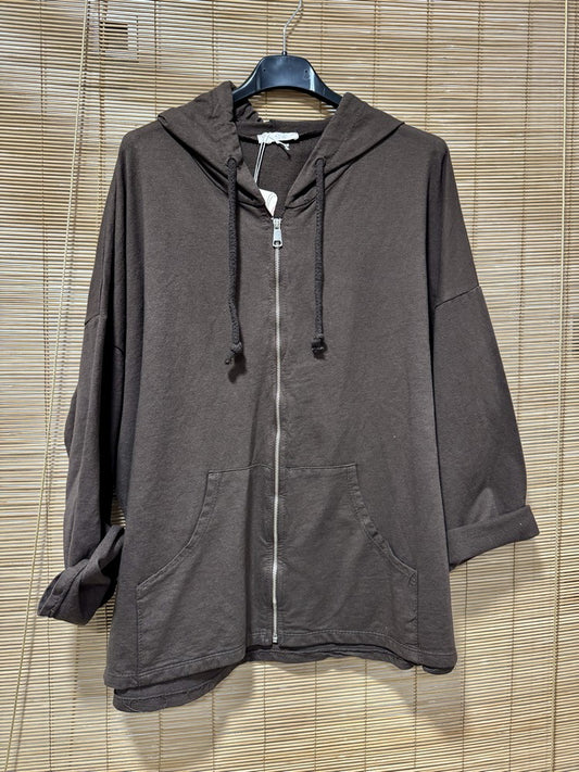 Gilet zippé à capuche marron