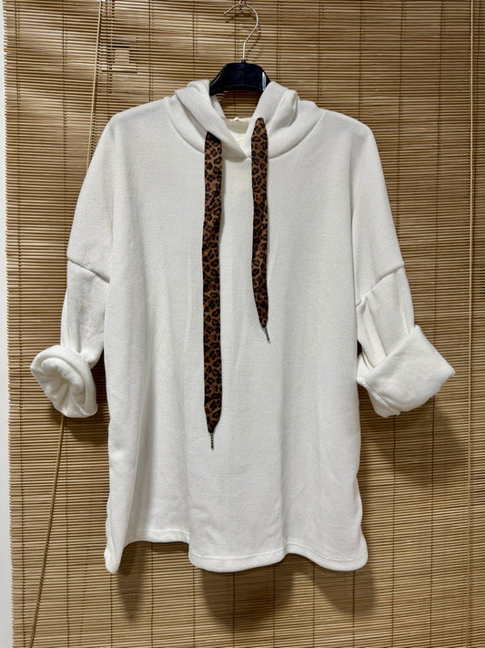 Sweat à capuche en velours léo blanc