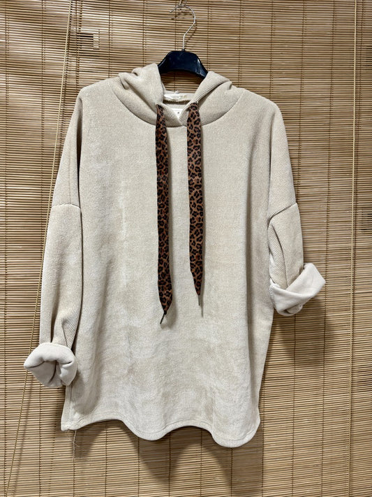 Sweat à capuche en velours léo beige